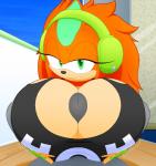 anthro areola big_breasts breast_play breasts clothed clothing duo electronics erection female fur genitals hair headphones huge_breasts male male/female nipples penis sex smile solo_focus titfuck titfuck_under_clothes slickehedge sega sonic_the_hedgehog_(series) mammal hi_res