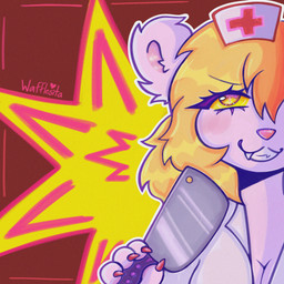 anthro big_breasts blonde_hair blush breasts clothing colored_nails fangs female fur hair hat headgear headwear knife nails nurse nurse_clothing nurse_hat nurse_headwear nurse_uniform pink_nose short_hair smile smiley_face solo teeth uniform white_body white_fur yellow_eyes wafflesita_(artist) terrible_mouse lorna_(terrible_mouse) mammal mouse murid murine rat rodent 1:1 absurd_res digital_drawing_(artwork) digital_media_(artwork) digital_painting_(artwork) hi_res huge_filesize painting_(artwork)