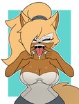 anthro big_breasts blonde_hair bodily_fluids breasts brown_body cleavage clothed clothing female hair ponytail solo sweat tongue tongue_out cxrryart idw_publishing sega sonic_the_hedgehog_(comics) sonic_the_hedgehog_(idw) sonic_the_hedgehog_(series) whisper_the_wolf canid canine canis mammal wolf 2022 digital_drawing_(artwork) digital_media_(artwork) flat_colors