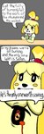 anthro black_nose blood blood_from_eye bloody_tears blush bodily_fluids dialogue female grey_background nightmare_fuel open_mouth simple_background solo speech_bubble tan_body tears text chongothedrawfriend animal_crossing nintendo isabelle_(animal_crossing) canid canine canis domestic_dog mammal shih_tzu toy_dog 1:3 2013 absurd_res english_text hi_res