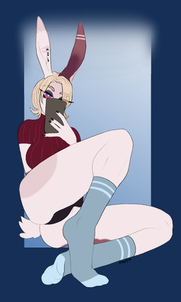anthro big_breasts bottomwear breasts butt clothed clothing ear_piercing ear_ring ears_up eyebrow_piercing eyebrows eyelashes facial_piercing feet female female_anthro fingers foot_fetish foot_focus footwear fur hair hindpaw legwear looking_at_another looking_at_viewer looking_pleasured panties pants paws piercing ring_piercing simple_background socks solo stockings tail thick_thighs topwear underwear white_body white_fur inventor_(artist) lagomorph leporid mammal rabbit 2022 3:5 digital_media_(artwork) hi_res