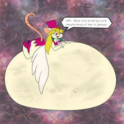 abstract_background anthro belly big_belly clothing eyeshadow feathere feathered_wings feathers female footwear green_hair hair hat headgear headwear high_heels huge_belly hyper hyper_pregnancy makeup pregnant red_clothing red_eyeshadow shoes tan_body text top_hat wings dirtymac mad_rat_dead nippon_ichi_software rat_god_(mad_rat_dead) deity mammal murid murine rat rodent 1:1 absurd_res english_text hi_res