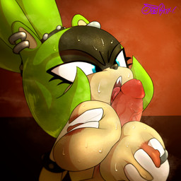 anthro areola big_breasts black_body black_fur black_nose blue_eyes bodily_fluids bracelet breast_play breasts clothing duo ear_piercing eyelashes facial_markings female first_person_view fur genitals gloves green_body green_fur handwear head_markings jewelry licking male male/female markings nipples open_mouth oral penile penis penis_lick piercing pink_areola pink_nipples ring sex studded_bracelet studded_jewelry studs sweat sweatdrop tan_body tan_fur titfuck tongue white_clothing white_gloves white_handwear rhythmicalcreativity idw_publishing sega sonic_the_hedgehog_(comics) sonic_the_hedgehog_(idw) sonic_the_hedgehog_(series) surge_the_tenrec afrosoricid mammal tenrec 1:1 absurd_res hi_res