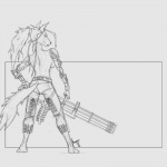 anthro chaps clothed clothing cybernetics female gatling_gun gun hair lace m_134 machine machine_gun minigun ponytail prosthetic ranged_weapon solo tail topless weapon krinkels cyera 1:1 monochrome