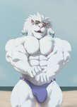 abs anthro beach big_muscles big_pecs bulge clothing container cup disposable_cup eyewear eyewear_on_head flexing fur goggles goggles_on_head looking_at_viewer male mane muscular muscular_anthro muscular_male nipples open_mouth outside pecs seaside solo speedo standing swimwear white_body white_fur white_mane ripped-saurian lifewonders tokyo_afterschool_summoners snow_(tas) felid lion mammal pantherine 2020 absurd_res hi_res