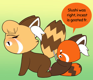 age_difference anthro blush dialogue duo female genitals larger_penetrated male male/female on_bottom on_top parent_incest penetration penile penile_penetration penis reverse_cowgirl_position sex simple_background size_difference text vulva young porldraws chikn_nuggit sassparilla_(chikn_nuggit) sody_pop_(chikn_nuggit) ailurid mammal red_panda english_text hi_res incest_(lore) mother_(lore) mother_and_child_(lore) mother_and_son_(lore) parent_(lore) parent_and_child_(lore) parent_and_son_(lore) son_(lore)