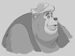 anthro clothed clothing double_chin fur hat headgear headwear male overweight overweight_anthro overweight_male simple_background solo polartoons country_bear_jamboree disney the_country_bears big_al_(country_bear_jamboree) bear mammal 2020 greyscale hi_res monochrome