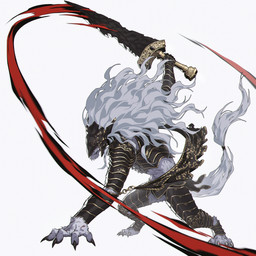 anthro armor digitigrade hair headgear helmet knight long_hair male melee_weapon slashing solo sword warrior weapon white_hair onion88539913 elden_ring fromsoftware maliketh_(elden_ring) canid canine mammal monster 1:1 absurd_res hi_res