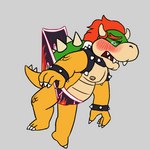 2_horns anthro black_briefs black_clothing black_underwear blush bodily_fluids briefs bullying clothing embarrassed flame_pattern hanging_wedgie horn male nipples nude shell simple_background solo tears underwear wedgie violet3d mario_bros nintendo bowser koopa scalie 1:1