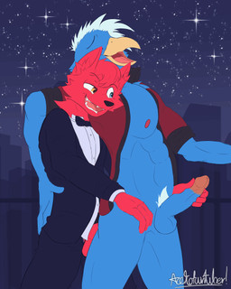anal anal_penetration anthro balcony balls big_penis black_tie_(suit) city cityscape clothed clothed_sex clothing duo erection eyes_closed fah from_behind_position genitals glans half-closed_eyes hand_on_hip handjob heterochromia internal internal_anal male male/male narrowed_eyes night nipples open_mouth penetration penile penile_penetration penis penis_in_ass pushing sex size_difference sky smile star starry_sky suit veil acetofurtuber avian bird canid canine canis domestic_dog mammal 2d_animation 4:5 animated