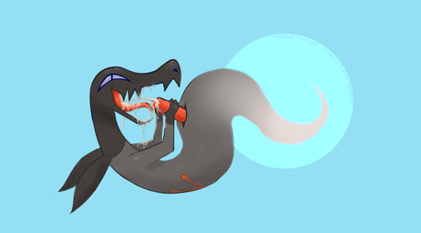 2_penises animal_genitalia animal_penis black_body blue_background bodily_fluids cum curled_up devious ejaculation erection feral genital_fluids genital_slit genitals grey_body happy hemipenes male markings multi_genitalia multi_penis nude open_mouth penis red_markings satisfied simple_background smile solo tail teeth text tongue cloudweaver_(artist) l0veblood nintendo pokemon generation_7_pokemon ghost pokemon_(species) salandit spirit unknown_species absurd_res digital_media_(artwork) full-length_portrait hi_res portrait