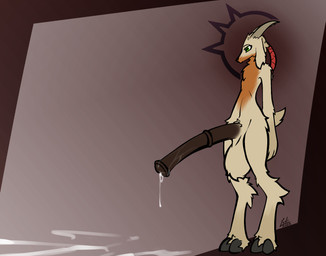 abstract_background after_orgasm animal_genitalia animal_penis ankle_tuft anthro balls big_balls big_penis bodily_fluids braided_hair cum cum_dripping_from_penis cum_on_ground cum_on_own_penis cum_on_penis cum_on_self cum_splatter cum_string equine_genitalia equine_penis erection floppy_ears genital_fluids genitals green_eyes hair hooves horizontal_pupils horn huge_balls huge_penis leaking_cum leg_tuft long_penis male multicolored_body nude penis pupils slim solo standing tall tuft two_tone_body waist_tuft conditional_dnp lodi_(artist) kauli_(character) bovid caprine goat mammal hi_res
