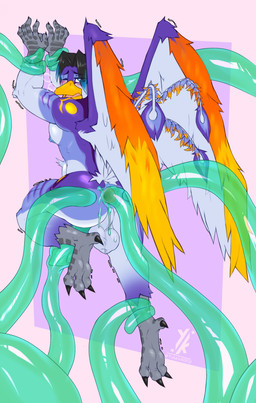 5_fingers anal anal_penetration anthro backsack balls beak biped black_hair blush claws fingers genitals hair heart_eyes heart_symbol looking_pleasured male nipples non-mammal_nipples penetration penis_in_tentacle perineum restrained restrained_by_tentacles sex solo tentacle_in_ass tentacle_penetration tentacle_sex tentacles wings yukein european_mythology greek_mythology mythology avian mythological_avian mythological_bird mythological_creature mythological_firebird phoenix absurd_res hi_res