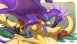 69_position anklet anthro anus black_horn black_penis black_tongue blue_eyes claws cunnilingus duo erection facial_horn fellatio female female_penetrated feral feral_on_feral feral_penetrated feral_penetrating feral_penetrating_feral frill_(anatomy) genitals horn horn_jewelry intraspecies jewelry long_neck long_tail lying male male/female male_penetrating male_penetrating_female membrane_(anatomy) membranous_wings neck_frill nose_horn on_back oral penetration penile penis purple_body purple_scales scales sex spikes tail tongue vaginal wings yellow_body yellow_scales nawka mythology cyrakhis kyala dragon mythological_creature mythological_scalie scalie 2025
