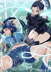 big_breasts blue_hair bodily_fluids breasts ejaculation female female/female genital_fluids hair not_furry pussy_ejaculation spread_legs spreading vaginal vaginal_fluids monobe_yuri humanoid hi_res