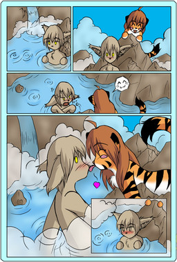 angry anthro bath belly blush brown_body brown_fur brown_hair casual_nudity chest_tuft cloud countershading covering covering_self duo eyes_closed female fur hair heart_symbol licking long_hair male nude orange_body orange_fur paws pink_tongue sky smile stripes tongue tongue_out tuft water white_belly white_body white_fur yellow_eyes conditional_dnp tom_fischbach twokinds flora_(twokinds) keith_keiser basitin felid keidran mammal pantherine tiger colored comic