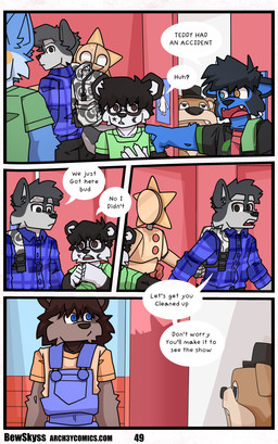 ageplay blue_eyes brown_body brown_fur clothed clothing dialogue diaper fur infantilism machine male overalls roleplay text wearing_diaper bewskyss five_nights_at_freddy's five_nights_at_freddy's:_security_breach scottgames steel_wool_studios animatronic canid canine canis mammal robot absurd_res comic english_text hi_res url