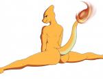 2016 anthro anthrofied breasts butt charmeleon fan_character female fire flaming_tail flexible generation_1_pokemon half-closed_eyes looking_at_viewer looking_back lunis1992 mature_anthro mature_female narrowed_eyes nintendo nola_ignis non-mammal_breasts nude pokemon pokemon_(species) pokemorph raised_tail rear_view red_body red_skin reptile scalie side_boob simple_background smile solo splits spread_legs spreading tail white_background