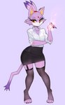 4_toes anthro bottomwear clothed clothing feet female fire footwear fur furgonomics office_lady pencil_skirt purple_body purple_fur skirt socks solo standing tail tail_through_skirt toeless_footwear toeless_socks toes uniform wide_hips yellow_eyes siripim111 sega sonic_the_hedgehog_(series) blaze_the_cat domestic_cat felid feline felis mammal absurd_res hi_res