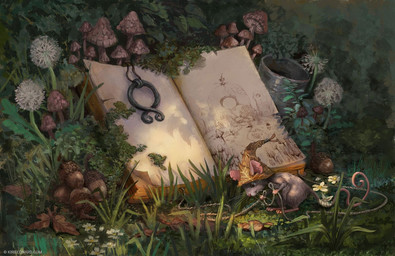 ambiguous_gender anthro book clothing daisy_(flower) dandelion flower food fruit fungus fur grass grey_body grey_fur hat hat_only hazelnut headgear headgear_only headwear headwear_only holding_robe leaf_clothing looking_down mostly_nude mushroom nut_(fruit) open_book plant semi-anthro smile solo tail whiskers valkiri mammal mouse murid murine rodent