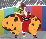 2016 anthro belly big_butt breasts brown_hair butt calico_cat clothed clothing copyright_symbol cosplay digital_media_(artwork) domestic_cat english_text fatal_fury felid feline felis female folding_fan fur green_eyes hair haleigh_(satsumalord) hi_res huge_butt huge_thighs hyper hyper_butt hyper_thighs king_of_fighters mai_shiranui mammal markings mottled one_eye_closed overweight overweight_anthro overweight_female piebald ponytail satsumalord solo spots spotted_body spotted_fur symbol text thick_thighs wink