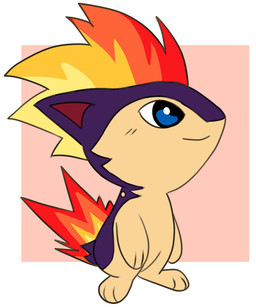 blue_eyes chibi countershading feral male markings mottled mottled_body paws purple_body quadruped red_markings solo tan_body sunnyvale nintendo pokemon blitz_(gyro) generation_2_pokemon pokemon_(species) quilava