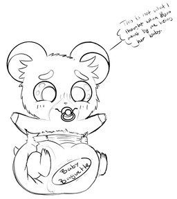 ageplay anthro blush clean_diaper clothed clothing dialogue diaper diaper_fetish diaper_only fur infantilism male object_in_mouth pacifier pacifier_in_mouth roleplay simple_background solo tail text topless wearing_diaper kinglazereth hamtaro_(series) fan_character cricetid hamster mammal rodent digital_media_(artwork) english_text hi_res monochrome