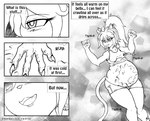 2016 accessory anthro belly belly_rub blush bottomwear bow_(feature) bow_accessory bow_ribbon breasts clothing comic domestic_cat dragon duo english_text felid feline felis female hair hair_accessory hair_bow hair_ribbon if_hell_had_a_taste liquid male mammal marci_hetson monochrome mythological_creature mythological_scalie mythology navel open_mouth overweight overweight_anthro overweight_female ponytail ribbons scalie shorts skylar_fidchell tail text topwear viroveteruscy