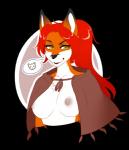 anthro black_body black_eyebrows black_fur black_nose breasts clothed clothing eyebrows female front_view fur hair long_hair looking_at_viewer multicolored_body multicolored_fur nipples orange_body orange_fur ponytail red_hair shawl simple_background solo transparent_background white_body white_fur yellow_eyes here-kitty-kitty aeril_(helios) canid canine fox mammal red_fox true_fox 2017 alpha_channel bust_portrait digital_media_(artwork) pictographics portrait