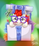 candy candy_cane daww dessert eyewear female feral food gift glasses hair looking_at_viewer paper purple_eyes red_hair ribbons simple_background solo text young young_feral mysticalpha friendship_is_magic hasbro my_little_pony twist_(mlp) earth_pony equid equine horse mammal pony digital_media_(artwork) english_text