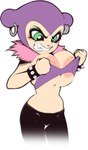 anthro barbara_the_bat bat big_breasts blush boa_(clothing) bracelet breasts clothing daigasso_band_brothers ear_piercing ear_ring eyeshadow fangs female hi_res jewelry makeup mammal master_of_illusion nipples piercing plantpenetrator ring_piercing solo source_request spiked_bracelet spikes teeth topwear tube_top