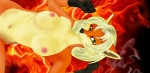 anthro blonde_hair breasts female fire hair looking_at_viewer nipples nude sideways solo abitfur4u mischa canid canine fox mammal digital_media_(artwork) warm_colors