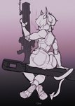 anthro bulge clothing femboy gun horn male pose ranged_weapon smoking solo suggestive tank uniform vehicle weapon givo planetside_2 volt_(voltaicharbor32) canid canine mammal absurd_res hi_res pinup sketch