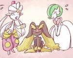 anthro blush eyes_closed female group wide_hips unknown_artist nintendo pokemon pokemon_mystery_dungeon spike_chunsoft team_charm generation_4_pokemon generation_6_pokemon humanoid lagomorph lopunny mammal mega_evolution mega_gardevoir mega_medicham pokemon_(species) 5:4