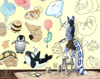 anthro appliance artist barefoot bottomwear bread breasts clothed clothing creating_art digitigrade feet female food hair kitchen_appliance painting_(action) painting_(object) pawpads paws pink_pawpads ponytail shorts soles solo tail toast toaster toes kacey kacey_(kacey) felid feline mammal serval 2007