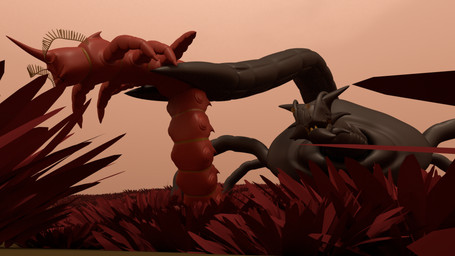 antennae_(anatomy) duo feral grass horn open_mouth outside pincers plant quadruped segmented_body segmented_legs segmented_neck segmented_tail sky teeth malaguetista wutu_kubira_kukati awspranu 16:9 2019 3d_(artwork) blender_(artwork) blender_cycles_(artwork) digital_media_(artwork) hi_res widescreen young_(lore)