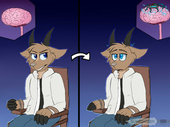 ambiguous_gender angry anthro blue_eyes bodily_fluids brain brown_body brown_fur chair clothed clothing coat drooling fur furniture hooves lab_coat mind_control organs saliva solo topwear slimedagger bovid caprine goat mammal 2021 digital_drawing_(artwork) digital_media_(artwork) watermark