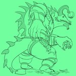 anthro butt claws clothing green_background horn knight knight_armor male mid_transformation muscular muscular_anthro muscular_male nipples overweight overweight_anthro overweight_male scales sharp_teeth simple_background solo spines tail teeth torn_clothing transformation warrior awarebear mythology dragon mythological_creature mythological_scalie scalie were weredragon 1:1