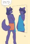 anthro black_nose blue_body blue_fur blue_hair clothed clothing female flat_chested fur hair solo topless starfighter freefall_(webcomic) florence_ambrose bowman's_wolf canid canine canis mammal red_wolf wolf 2013