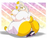 anthro blep butt_crush dominant dominant_female duo emory_(oopsallnoodles) facesitting female fur gold_eyeshadow husband_and_wife lagomorph leporid male male/female mammal married_couple neck_tuft overweight overweight_female primagen purple_body purple_fur rabbit semi-anthro sitting_on_another smile smirk smothering spoon_(oopsallnoodles) spotatocat synthetic tongue tongue_out tuft white_body white_fur yellow_body yellow_fur