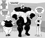 abs absurd_res anthro big_muscles big_pecs bottomwear bovid bulge canid canine caprine clothing comic costume dex_(parttimeyeen) dialogue english_text felid feline footwear furniture gabriel_(parttimeyeen) goat group hat headgear headwear hi_res horn huge_muscles huge_pecs hyper hyper_muscles juice_(parttimeyeen) juice_box male mammal mask monochrome muscular muscular_anthro muscular_arms muscular_legs muscular_male muscular_thighs nipple_outline overweight overweight_male pants parttimeyeen_(artist) pecs shirt shoes smile sofa superhero_costume table text tight_clothing topwear trio