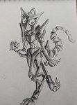 ambiguous_gender anthro biped claws digitigrade eyelashes feet machine slim solo tail toe_claws triple-t robot robot_anthro monochrome traditional_media_(artwork)