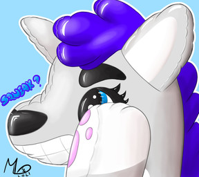 ambiguous_gender anthro blue_eyes blue_hair grey_body hair inflatable onomatopoeia pawpads paws pool_float pool_toy raised_arm simple_background smile solo sound_effects text walflewd maxwell_longtail animate_inanimate canid canine canis living_inflatable mammal wolf digital_media_(artwork) hi_res