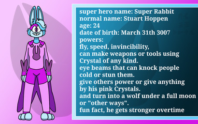 anthro barefoot blue_body blue_fur blue_hair buckteeth cape clothed clothing feet fur hair long_ears male mask simple_background smile solo superhero teeth text wearing_mask jayme_universe super_rabbit_(jayme_universe) lagomorph leporid mammal rabbit character_name digital_media_(artwork) english_text hi_res model_sheet