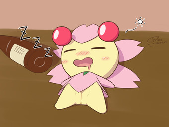 anus blush drunk eyes_closed female genitals not_furry sleeping solo sound_effects substance_intoxication vowelless vowelless_sound_effect vulva wine_bottle young young_female young_humanoid zzz citrine1105 nintendo pokemon cherrim cherry_blossom_creature generation_4_pokemon humanoid pokemon_(species) sunshine_form_cherrim 4:3