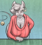 anthro bell big_breasts breasts brown_eyes cleavage clothed clothing ear_piercing female grey_hair hair looking_at_viewer piercing solo sweater tail topwear ritts pepper_ackerman mammal murid murine rat rodent 2008