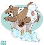 ambiguous_gender anus bathtub brown_body claw_foot_bathtub feral handles_on_hips inflatable inflation liquid_inflation null_bulge painted_on_smile pawpads permagrin puffy_anus smile starry_eyes toyholes water_inflation conditional_dnp lustylamb animate_inanimate bear living_inflatable mammal 2023 absurd_res hi_res