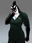 anthro big_breasts blood bodily_fluids breasts cleavage clothed clothing female fist looking_at_viewer prison_uniform solo thick_thighs wide_hips transient001 dc_comics orca_(dc) cetacean dolphin mammal marine oceanic_dolphin orca toothed_whale hi_res