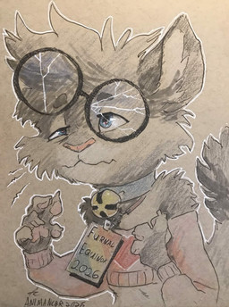 anthro bell bell_collar blue_collar blue_eyes broken_glass broken_glasses claws clothed clothing collar convention convention_badge cracked_glass crop_top cropped_sweater dipstick_ears dipstick_fingers dipstick_tail ear_markings eyewear fur glass glasses gold_bell grey_body hair heart_symbol lgbt_pride male markings midriff multicolored_ears pawpads pink_nose pride_colors rainbow_pride_colors round_glasses shirt simple_background solo tail tail_markings topwear animancer furnal_equinox nixuelle domestic_cat egyptian_mau felid feline felis mammal 2026 hi_res traditional_media_(artwork)