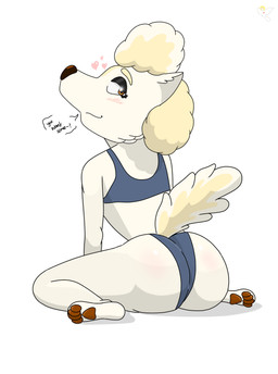 anthro bikini butt clothing feet female fur glistening glistening_butt hindpaw paws presenting solo swimwear two-piece_swimsuit white_body white_fur yellow_body yellow_fur jbm_ezxp jazzyverse fuyuko_carmona canid canine canis domestic_dog mammal nordic_sled_dog samoyed spitz hi_res